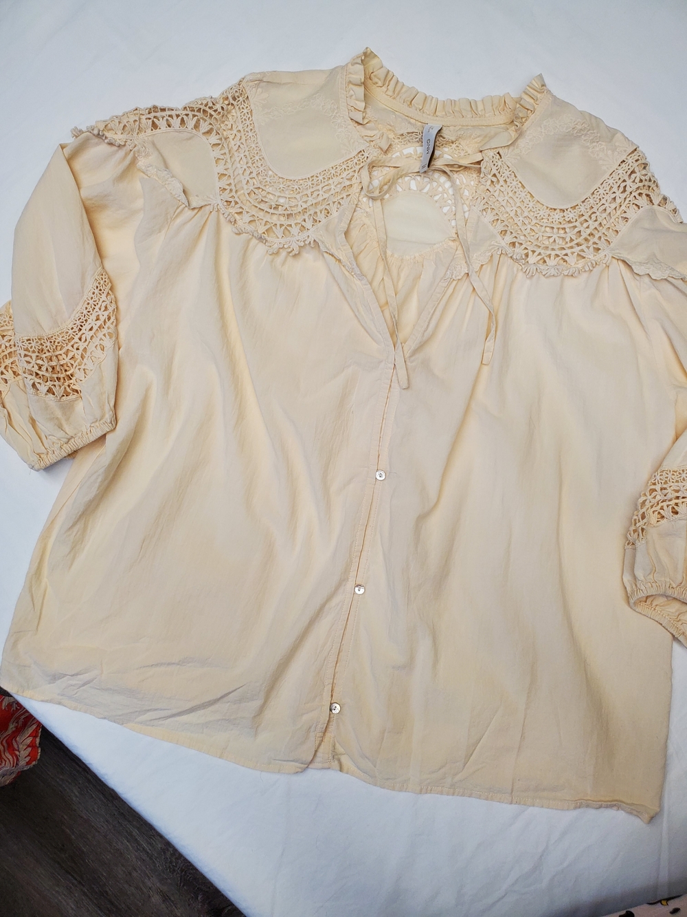 MNG Mango Cream Lace Boho Blouse Cottagecore Romantic Peasant Top XXL